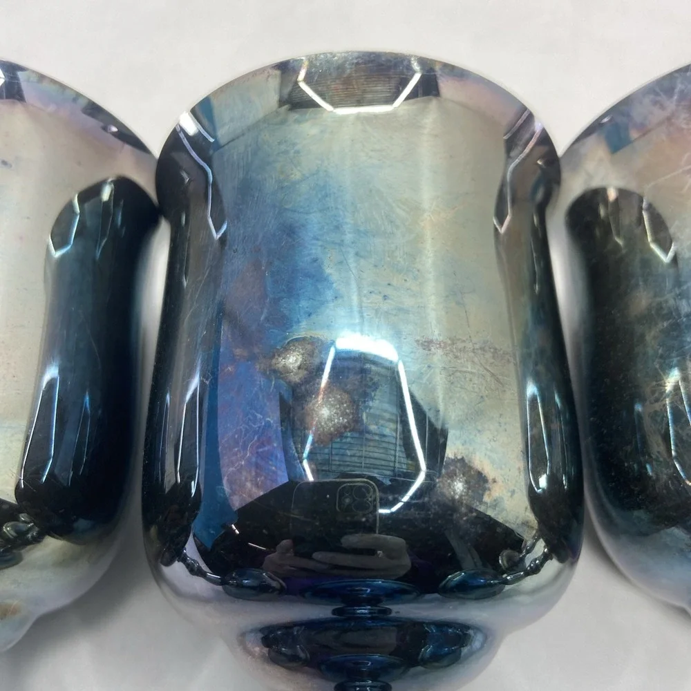 Oneida‎ Silversmith Stemmed Chalices Wine Water 4 Goblets Irridescent Aluminum